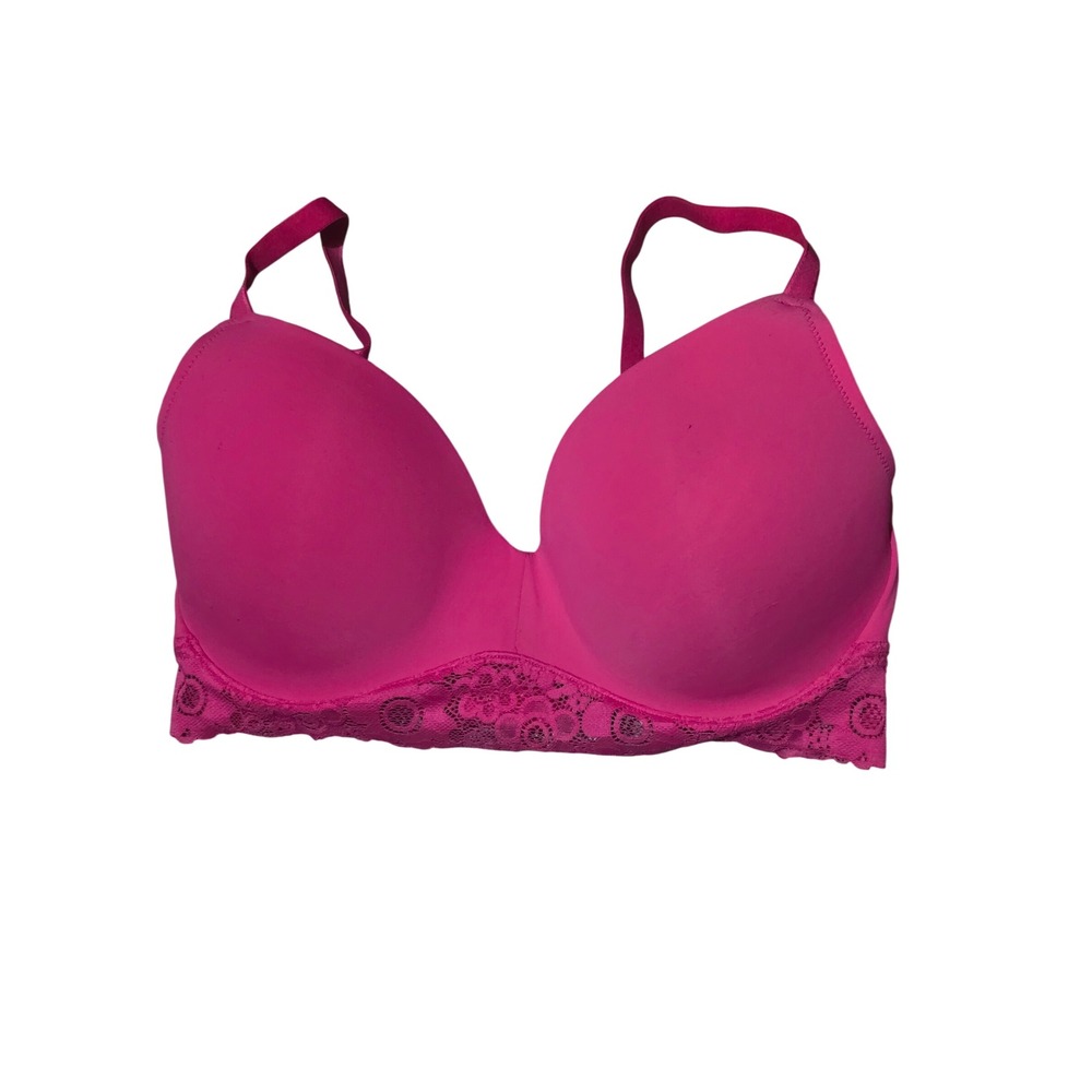 Blake & Co Womens Wireless Padded Bra Hot Pink Lace Trim Plus Size 38DD ST47231